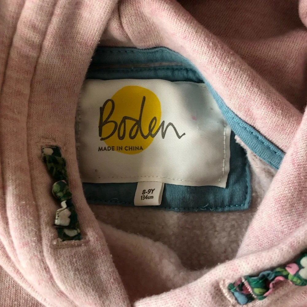 Mini Boden Pink hoodie dress with green floral print skirt. - Picture 2 of 3